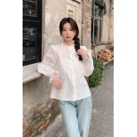 现货2024春夏甜美可爱风白色木耳领蕾丝花边袖口系带原创设计衬衫