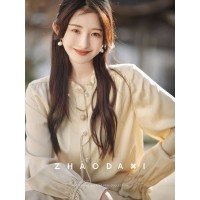 安吉拉真丝香槟色中式风衬衫19姆