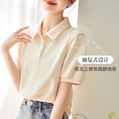 <!--简约年新款夏装百搭减龄休闲短袖翻领女式t恤-->