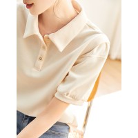 简约年新款夏装百搭减龄休闲短袖翻领女式t恤