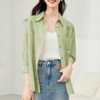 高级感莱赛尔粉色防晒衬衫女2024年夏季新款宽松衬衣薄外套