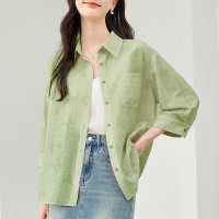 高级感莱赛尔粉色防晒衬衫女2024年夏季新款宽松衬衣薄外套