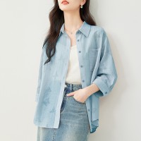 高级感莱赛尔粉色防晒衬衫女2024年夏季新款宽松衬衣薄外套