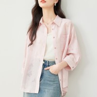 高级感莱赛尔粉色防晒衬衫女2024年夏季新款宽松衬衣薄外套
