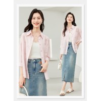 高级感莱赛尔粉色防晒衬衫女2024年夏季新款宽松衬衣薄外套