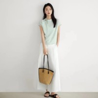 新中式2024夏装GUO风斜门襟纽扣系带设计女式短袖立领衬衫