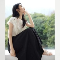 新中式2024夏装GUO风斜门襟纽扣系带设计女式短袖立领衬衫