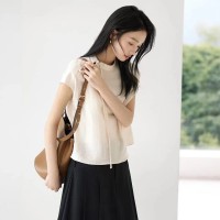 新中式2024夏装GUO风斜门襟纽扣系带设计女式短袖立领衬衫