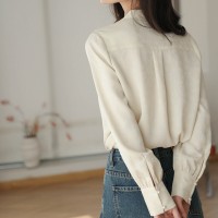 忆江南新中式GUO风提花V领盘扣宽松显瘦垂感抗皱长袖衬衫女春