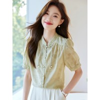 盘扣衬衫女水墨画别致上衣2024夏季新品印花长袖衬衣别致上衣