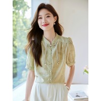 盘扣衬衫女水墨画别致上衣2024夏季新品印花长袖衬衣别致上衣