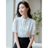 配马面裙的衬衣夏季短袖新中式衬衫风汉元素改良汉服女款上衣