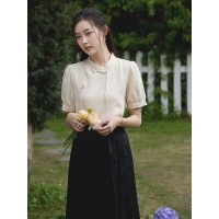 新中式风盘扣上衣气质雪纺衬衫2024新款女夏衬衣显瘦