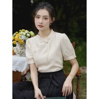 新中式风盘扣上衣气质雪纺衬衫2024新款女夏衬衣显瘦