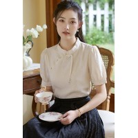 新中式风盘扣上衣气质雪纺衬衫2024新款女夏衬衣显瘦
