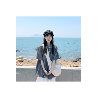 日系复古格子短袖衬衫女夏夏季设计感小众衬衣韩系宽松娃娃衫上衣