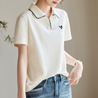 爱心白色短袖T恤女夏季新款休闲简约通勤百搭POLO衫上衣