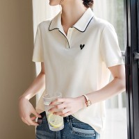 爱心白色短袖T恤女夏季新款休闲简约通勤百搭POLO衫上衣