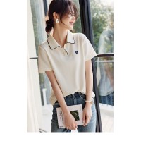 爱心白色短袖T恤女夏季新款休闲简约通勤百搭POLO衫上衣