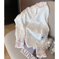 新中式GUO风刺绣立领衬衫女春季2024设计感改良旗袍禅意唐装上衣