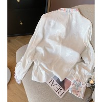 新中式GUO风刺绣立领衬衫女春季2024设计感改良旗袍禅意唐装上衣