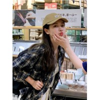 美式复古格子衬衫女2024春夏新款宽松设计感小众别致长袖上衣外套