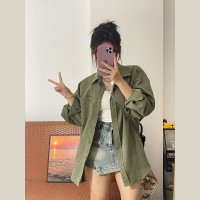 港风复古衬衫外套女薄款2024早春新款女装宽松长袖设计感上衣衬衣