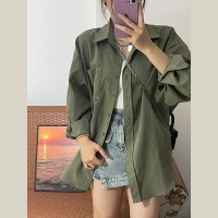 港风复古衬衫外套女薄款2024早春新款女装宽松长袖设计感上衣衬衣