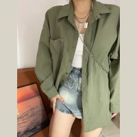 港风复古衬衫外套女薄款2024早春新款女装宽松长袖设计感上衣衬衣