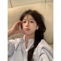 brandyBM同款条纹长袖宽松衬衫女bm男友风休闲翻领上衣