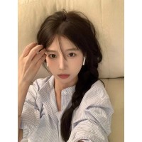 brandyBM同款条纹长袖宽松衬衫女bm男友风休闲翻领上衣