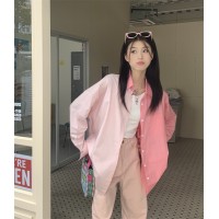 撞色设计感长袖防晒衫女夏季韩版2024新款宽松中长款别致衬衫上衣