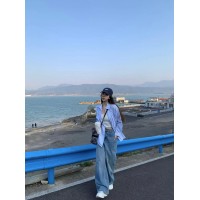 蓝色条纹衬衫女春季新款设计感小众宽松衬衣韩系独特别致长袖上衣