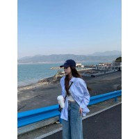 蓝色条纹衬衫女春季新款设计感小众宽松衬衣韩系独特别致长袖上衣