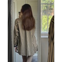 高级感条纹开叉衬衫女春秋季2024新款宽松衬衣设计感小众上衣外套
