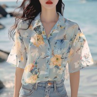 蓝色碎花衬衫女高级感轻奢夏季法式绝美上衣今年流行漂亮小衫