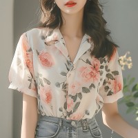 绝美法式白色碎花短袖衬衫女高级感轻奢衬衣夏季薄款别致绝美小衫