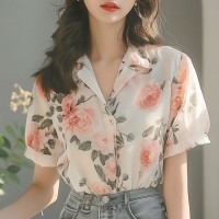 绝美法式白色碎花短袖衬衫女高级感轻奢衬衣夏季薄款别致绝美小衫