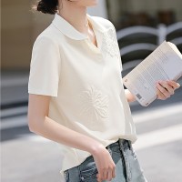 重工珠片设计短袖T恤女夏季优雅气质时尚减龄POLO衫上衣