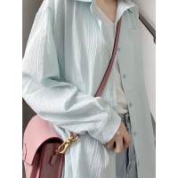 海浪条薄款防晒衬衫女春夏设计感小众长袖衬衣女