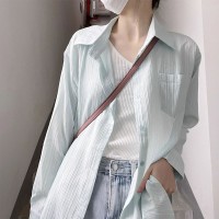 海浪条薄款防晒衬衫女春夏设计感小众长袖衬衣女