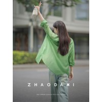 ｜翡绿衬衫｜宽松显瘦天丝防晒衬衫2024春季新款翻领绿色上衣