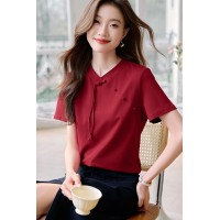 新中式盘扣短袖女T恤2024夏季新款中GU风时尚舒适百搭显瘦短袖t恤