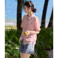 知性通勤条纹衬衫2024夏新款通勤百搭可调节长短抽绳衬衫
