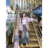 奶糯紫色纯棉衬衫外套女秋季新款polo衬衣设计感小众叠穿长袖上衣