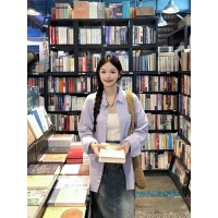 奶糯紫色纯棉衬衫外套女秋季新款polo衬衣设计感小众叠穿长袖上衣