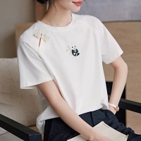 新中式GUO风盘扣短袖T恤女夏季优雅气质简约白色半袖上衣