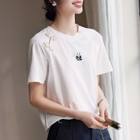 新中式GUO风盘扣短袖T恤女夏季优雅气质简约白色半袖上衣