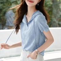 休闲棉布提花连帽衬衫2024夏季新款舒适轻薄百搭连帽衬衫