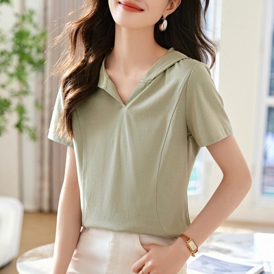 <!--百搭分割设计清新减龄活力T恤2024夏季新款都市休闲T恤女-->